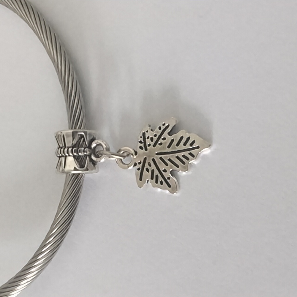 Silver Leaf Dangle Charm for Pandora Style Bracelet
